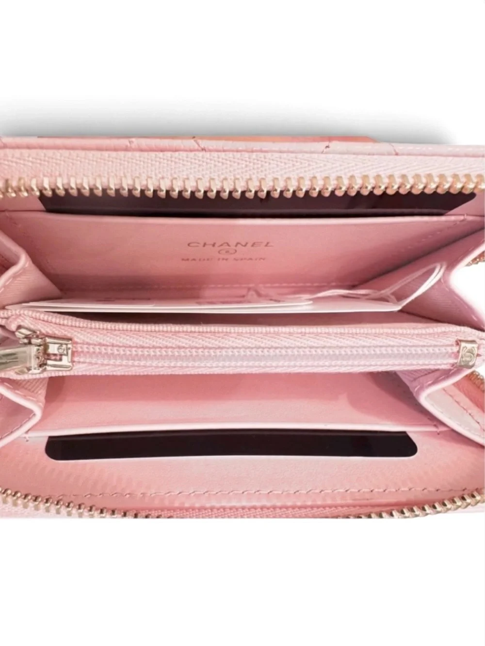 🆕💗CHANEL Grained Calfskin (CAVIAR) Zipped Coin Purse Strass CC Logo GHW • PINK